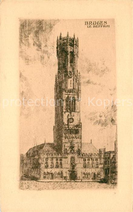 Bruges BRUGGE Belgie Le Beffroi Dessin Kuenstlerkarte