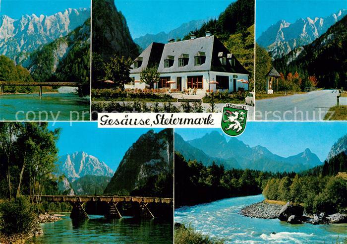 Johnsbach Steiermark Gasthof Bachbruecke Gesaeuse Landschaftspanorama Alpen