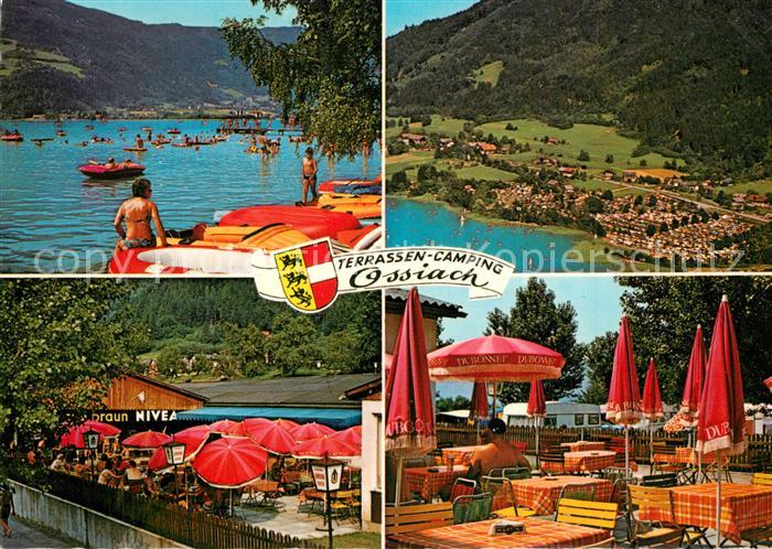 Ossiach Gaststaette Terrasse Campingplatz Badestrand Ossiachersee Fliegeraufnahm