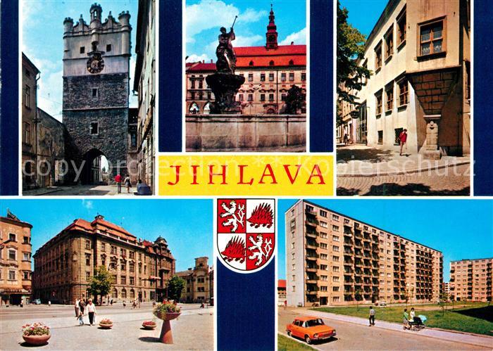 Jihlava Iglau Tor Brunnen Gebaeude Innenstadt Siedlung Hochhaeuser Wappen