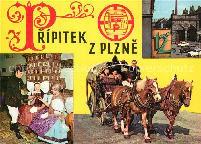 Pilsen Plzen Czechia Motiv in der Altstadt Restaurant Pilsener Bier Pferdewagen