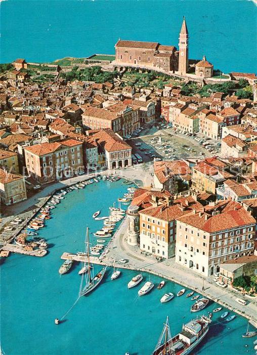 Piran Hafen Altstadt Fliegeraufnahme