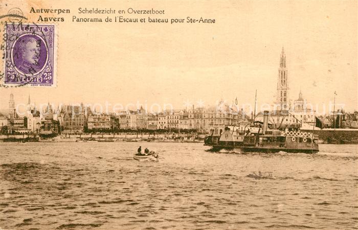 Anvers Antwerpen Panorama de l'Escaut et bateau pour Sainte Anne