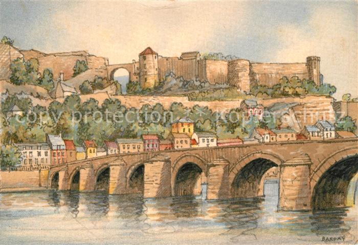 Namur Wallonie Pont de Jambes et la Citadelle Dessin Kuenstlerkarte