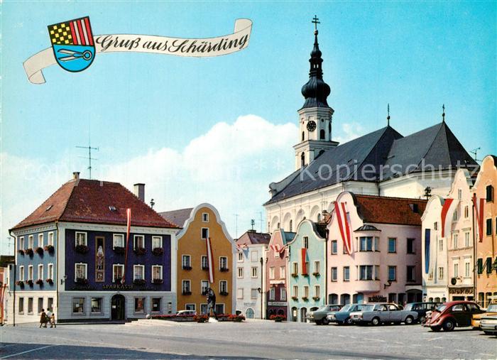 Schaerding Inn Stadtplatz mit Stadtbrunnen und Kirche
