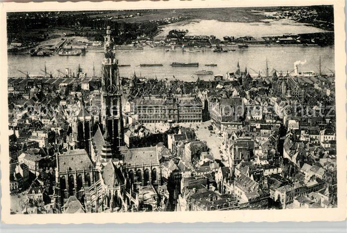 Antwerpen Anvers Vue aerienne Cathedrale Grand Place l’Escaut et rive gauche