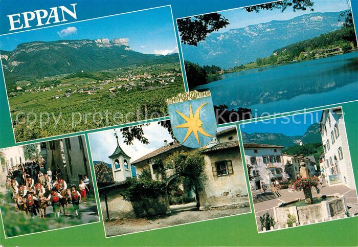 Eppan Suedtirol Panorama Trachtenumzug Montiggler See Ansitz Dorfbrunnen Rathaus