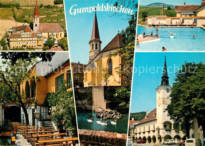 Gumpoldskirchen Niederoesterreich Teilansichten Weinort Kirche Schwanenteich Gas