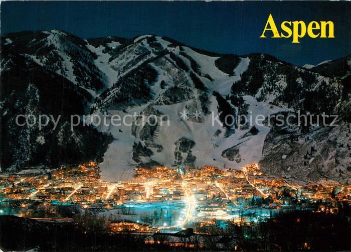Aspen and Aspen Mountain by moonlight