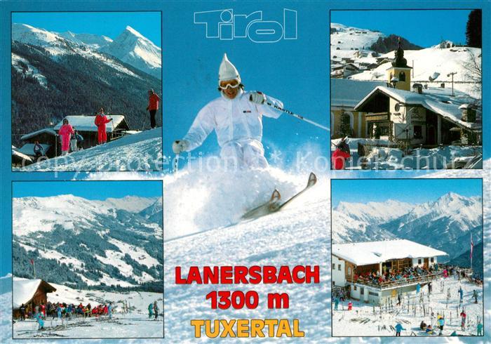 Lanersbach Wintersportplatz Tuxertal Alpen Skifahrer Berghuette