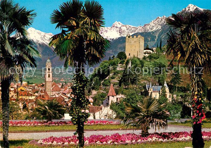 Meran Merano Kurpromenade Palmen Kirche Burg Texelgruppe