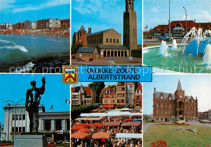 Zoute Knokke Albertstrand Kirche Springbrunnen Plastik Marktplatz Rathaus