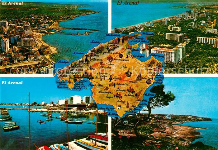 El Arenal Mallorca Kuestenpanorama Hafen Fliegeraufnahmen Insel Landkarte