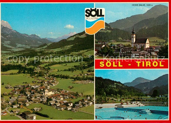 Soell Tirol Alpenpanorama Fliegeraufnahme Kirche Freibad Hohe Salve Kitzbueheler