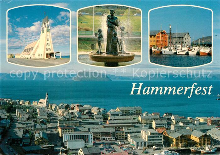 Hammerfest Teilansichten Kirche Hafen Brunnen