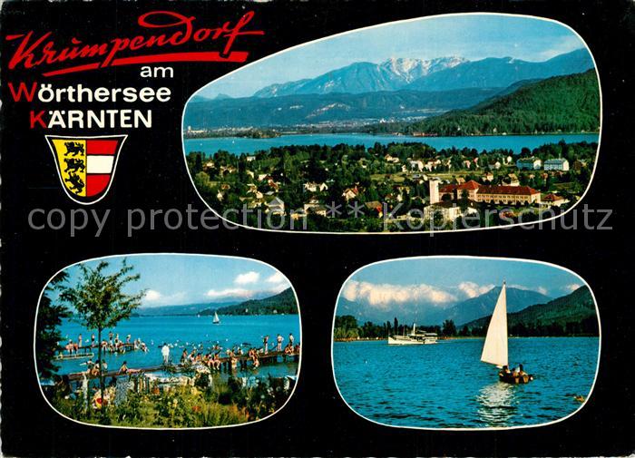 Krumpendorf Woerthersee Strand Panorama Segelboot