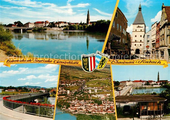 Braunau Inn Blick ueber den Inn von Simbach aus Linzergasse Stadtturm Bruecke Br