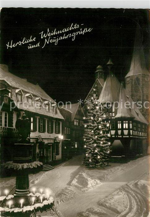Michelstadt Rathaus Marktbrunnen Christbaum Weihnachtskarte Neujahrskarte