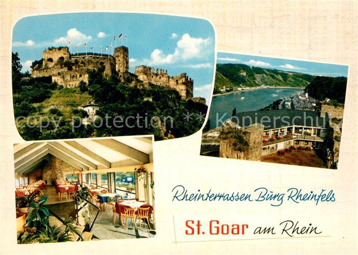 St Goar Rheinterrassen Burg Rheinfels Blick auf den Rhein