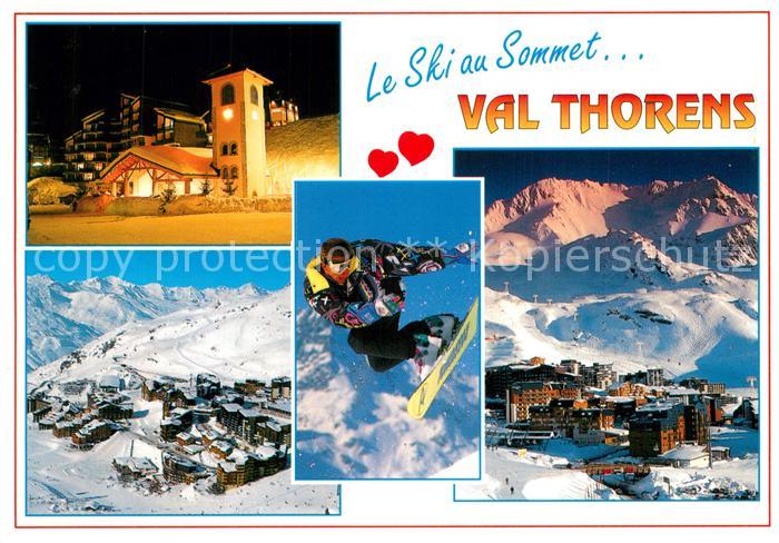 Val Thorens Savoie Panorama Wintersportplatz Alpen Snowboardfahrer