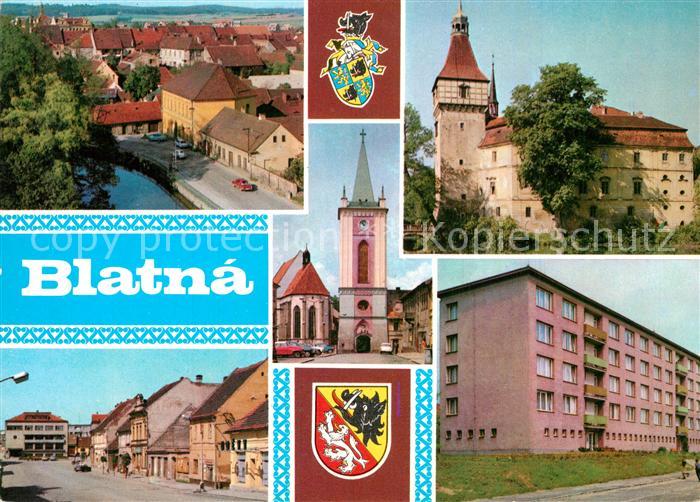 Blatna Pohled z veze zamku Vodni zamek Kostel Gottwaldova trida Sidliste