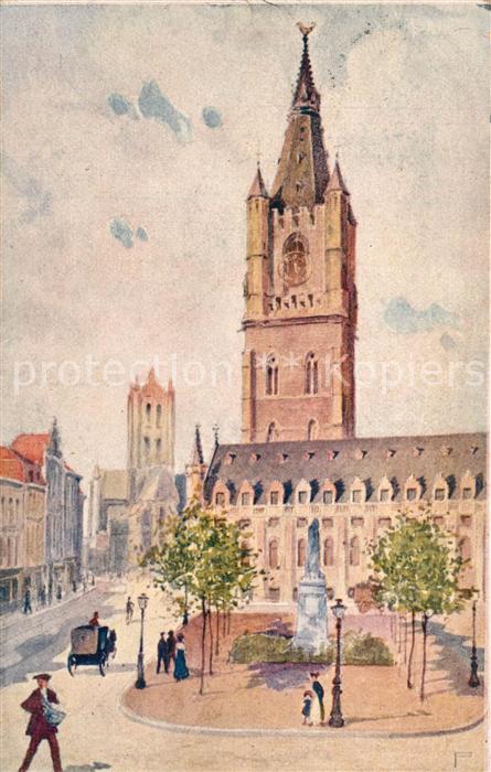 Gent Gand Flandre Belfort Lakenhalle Kuenstlerkarte