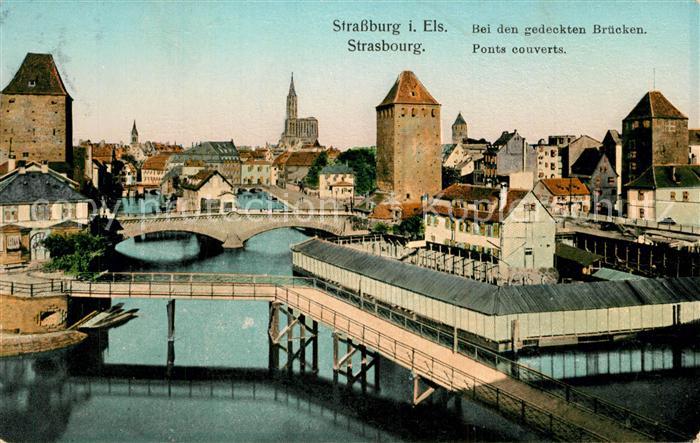 Goldfensterkarte Nr. 23754 Verlag-Braun Strassburg Elsass Gedeckte Bruecken