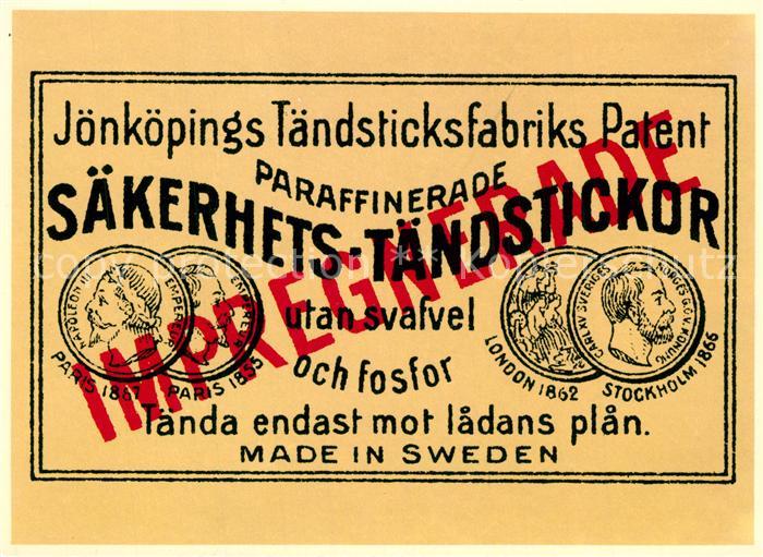 Streichholz J?nk?pings T?ndsticksfabrik Patent S?kerhets T?ndstickor