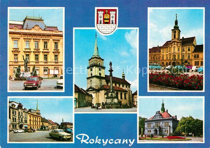 Rokycany Kirche Mariensaeule Rathaus Denkmal Innenstadt