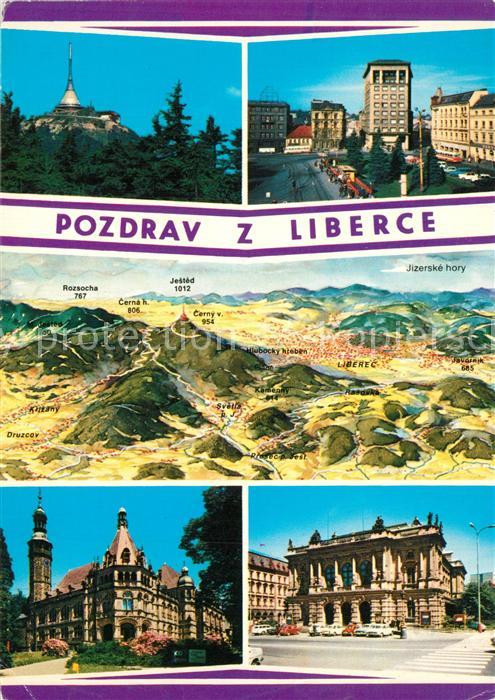 Liberec und Umgebung aus der Vogelperspektive Jested Gebaeude Innenstadt Theater