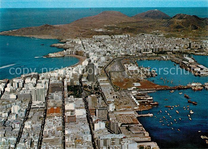 Las Palmas Gran Canaria Vista parcial aérea ciudad y detalle del puerto