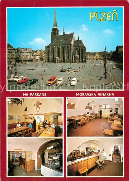 Plzen Pilsen Innenstadt Platz Kirche Restaurant Bar Na Parkane Moravska Vinarna