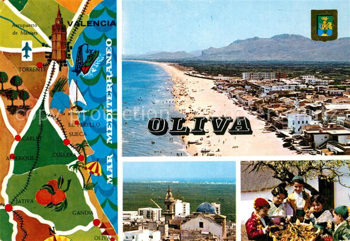 Oliva Valencia Landkarte Ortsmotiv mit Kirche Paella Kuestenpanorama Strand Flie