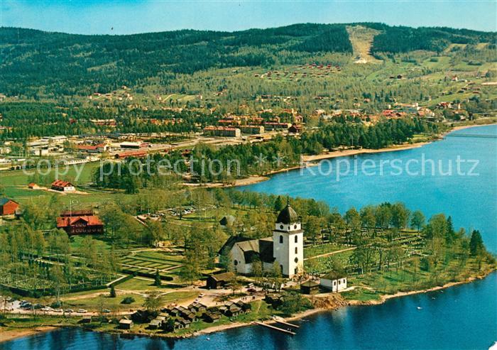 Dalarna Flygbild oever Raettviks Kyrka