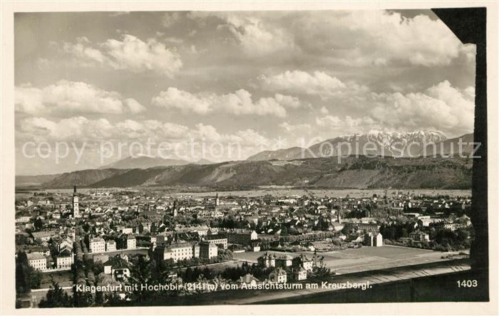 Klagenfurt Woerthersee Panorama Blick vom Aussichtsturm am Kreuzbergl mit Hochob