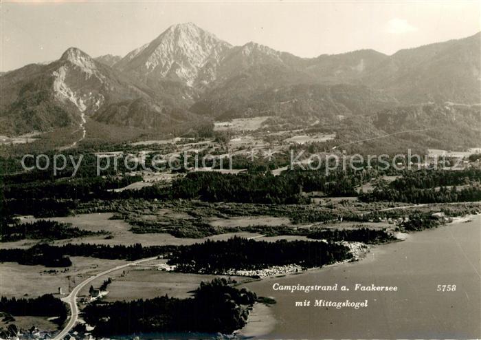 Faakersee Campingstrand mit Mittagskogel Karawanken Fliegeraufnahme