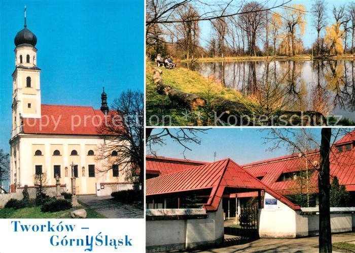 Tworkow Barocke Pfarrkirche Partie am See aerztezentrum und Apotheke