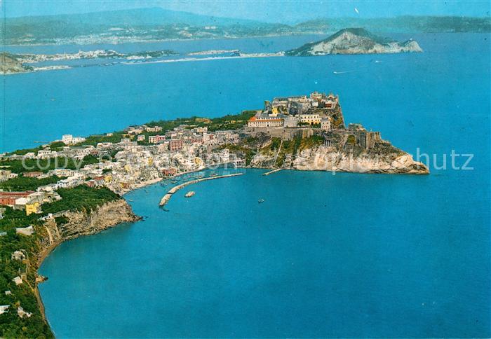 Procida Bella Contrada dal greco Corricella sormontata dal Castello veduta aerea