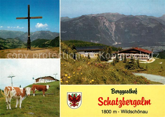 Thierbach Wildschoenau Berggasthof Schatzbergalm Gipfelkreuz Almvieh Kuehe Alpen