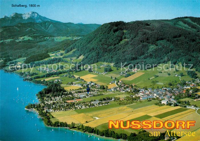 Nussdorf Attersee Sommerfrische mit Schafberg Fliegeraufnahme