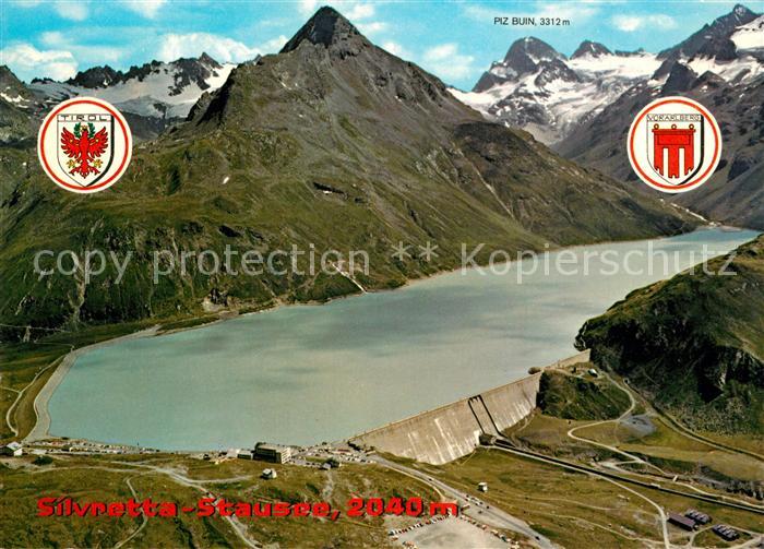 Partenen Vorarlberg Silvretta Stausee Staumauer mit Piz Buin Fliegeraufnahme