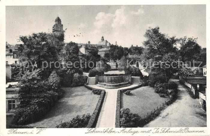 Plauen Vogtland Lohmuehlen Anlage mit Is Schmidt Brunnen
