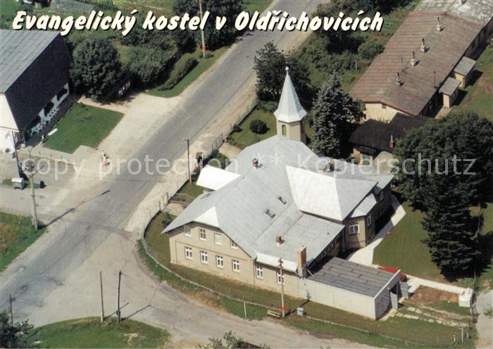 Oldrichov Oldrichow Evangelicky kostel Kirche Fliegeraufnahme