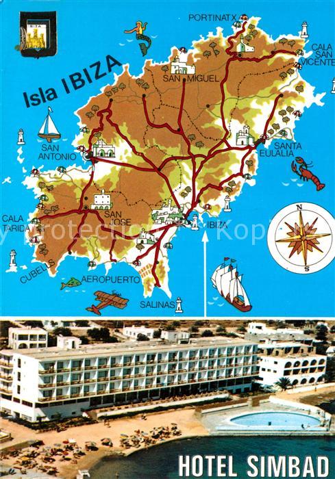 Ibiza Islas Baleares Hotel Simbad Strand Fliegeraufnahme Landkarte Mittelmeerins