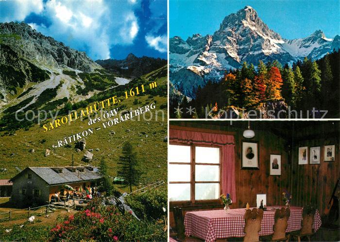 Sarotlahuette gegen Eisernes Toerle Zimba Huettenstube Raetikon