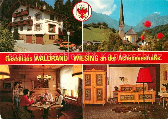 Wiesing Tirol Gaestehaus Waldrand Ortsmotiv mit Kirche Alpenblick