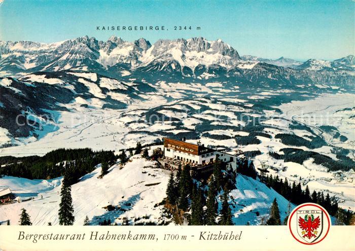 Kitzbuehel Tirol Bergrestaurant Hahnenkamm mit Kaisergebirge Fliegeraufnahme