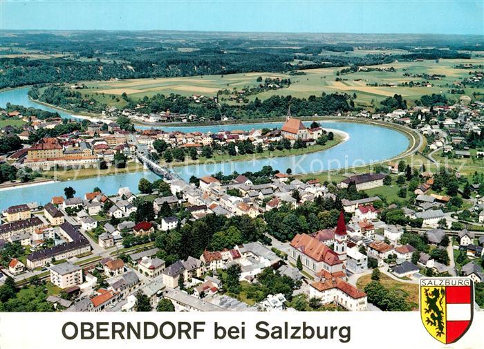Oberndorf Laufen Panorama mit Salzach Fliegeraufnahme