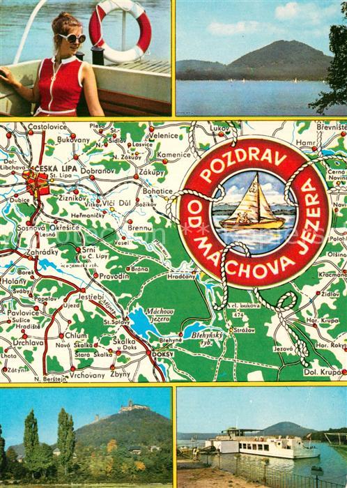 Doksy Hirschberg See  Machovo jezero See Faehre Landschaftspanorama Burg Landkar