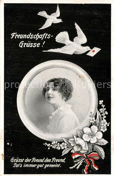 Brieftaube Carrier Pigeon voyageur Blumen Schwarz-Weiss-Rot Frau